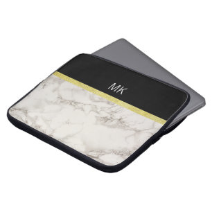 Capa Para Notebook Monograma de mármore Dourado preto