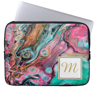Capa Para Notebook Monograma de mármore rosa e verde