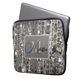 Capa Para Notebook Monograma de Miçangas de prata cintilante