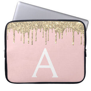Capa Para Notebook Monograma de Minigráfico de Brilho Dourado Rosa