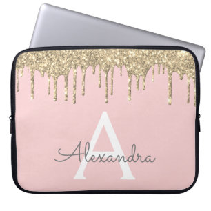 Capa Para Notebook Monograma de Minigráfico de Brilho Dourado Rosa