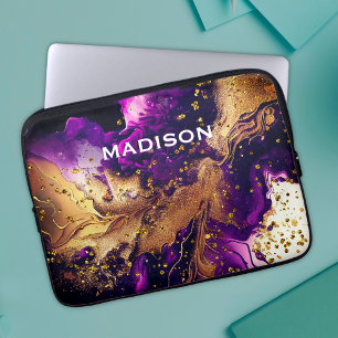 Capa Para Notebook Monograma de mistura de dourado púrpura e glitter