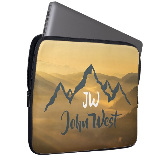 Capa Para Notebook monograma de montanhas personalizável do nascer do (Frente Esquerda)