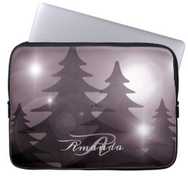 Capa Para Notebook Monograma de Natal Árvores Rosa Férias Inverno