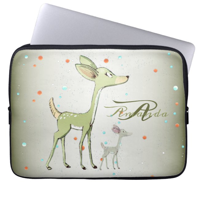 Capa Para Notebook Monograma de Natal Cervos Verdes Férias Fofo (Frente)