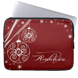 Capa Para Notebook Monograma de Natal Ornamentos Brancos Vermelhos El