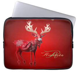 Capa Para Notebook Monograma de Natal Rena Vermelha Férias de Inverno