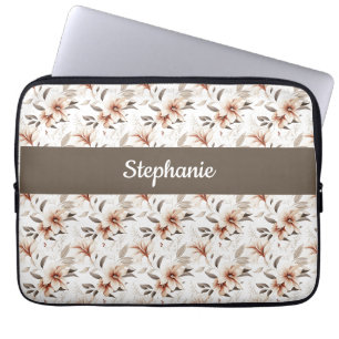 Capa Para Notebook Monograma de Nome de Flor Silvestre Rosa Aquarela