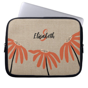 Capa Para Notebook Monograma de Nome Floral Rústico Laranja Preto Beg