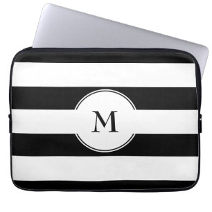 Capa Para Notebook Monograma de Padrão Branco e Preto Elegante