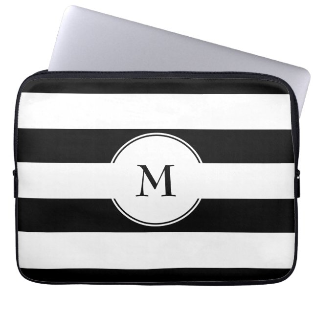 Capa Para Notebook Monograma de Padrão Branco e Preto Elegante (Frente)