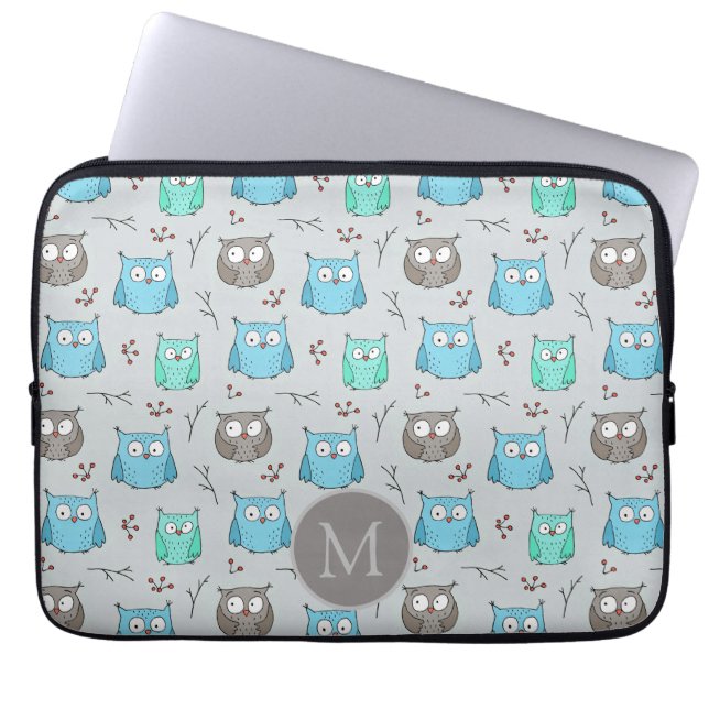 Capa Para Notebook Monograma de Padrão de Coroa de Cinzas Azuis Cuta (Frente)