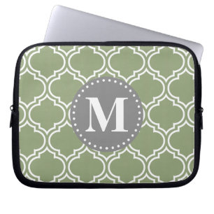 Capa Para Notebook Monograma de Padrão de Latice Verde-Escuro em Mar