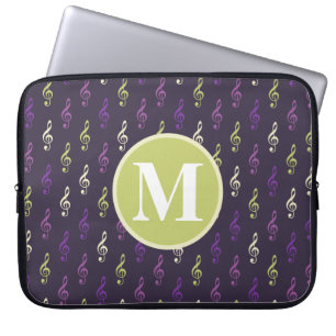 Capa Para Notebook Monograma de Padrão de Nota de Música Verde Roxo