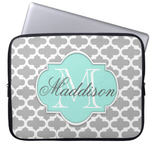 Capa Para Notebook Monograma de Padrão Elegante da cinza Aqua