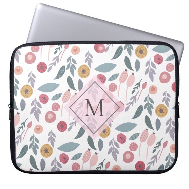 Capa Para Notebook Monograma de Padrão Floral de Pastel Elegante (Frente)