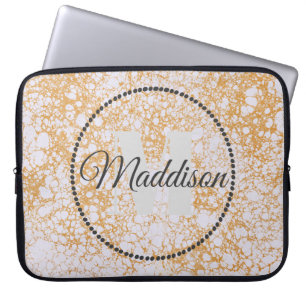 Capa Para Notebook Monograma de Padrão Moderno Seu Nome Marble