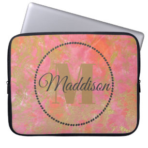 Capa Para Notebook Monograma de Padrão Moderno Seu Nome Marble Rosa