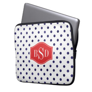 Capa Para Notebook Monograma de padrões de bolinhas brancas e azuis