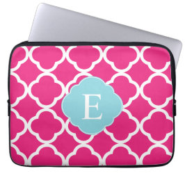 Capa Para Notebook Monograma de Quatrefoil Azul Rosa