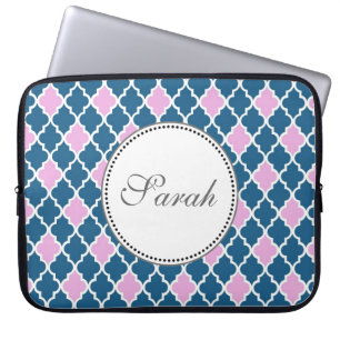 Capa Para Notebook monograma de quatrefoil azul-rosa e marinho
