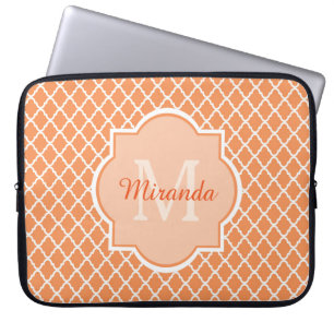 Capa Para Notebook Monograma De Quatrefoil De na moda Laranja Com Nom