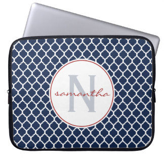 Capa Para Notebook Monograma de Quatrefoil do marinho