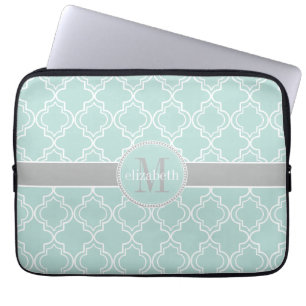 Capa Para Notebook Monograma de Quatrefoil do marroquino do branco