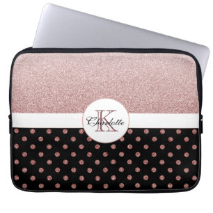 Capa Para Notebook Monograma de Rosa personalizado elegante Dourado