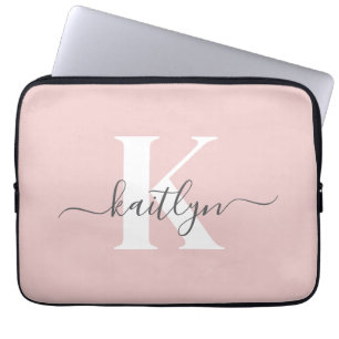 Capa Para Notebook Monograma de Script de Cinza Cor-de-Rosa Elegante