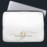 Capa Para Notebook Monograma de Script Dourado Elegante Iniciais Mini<br><div class="desc">Um monograma preto na moda-ouro-chic moderno em branco,  com uma escrita dramática inicial com pinceladas e o seu nome de cheio num tipo de serifa moderno,  posta-o. Simples elegância. Escreva seu dentro de anotação pessoal.</div>