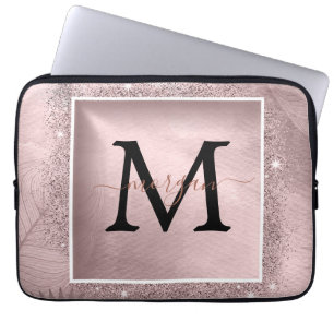 Capa Para Notebook Monograma de Script Glitter Dourado rosa