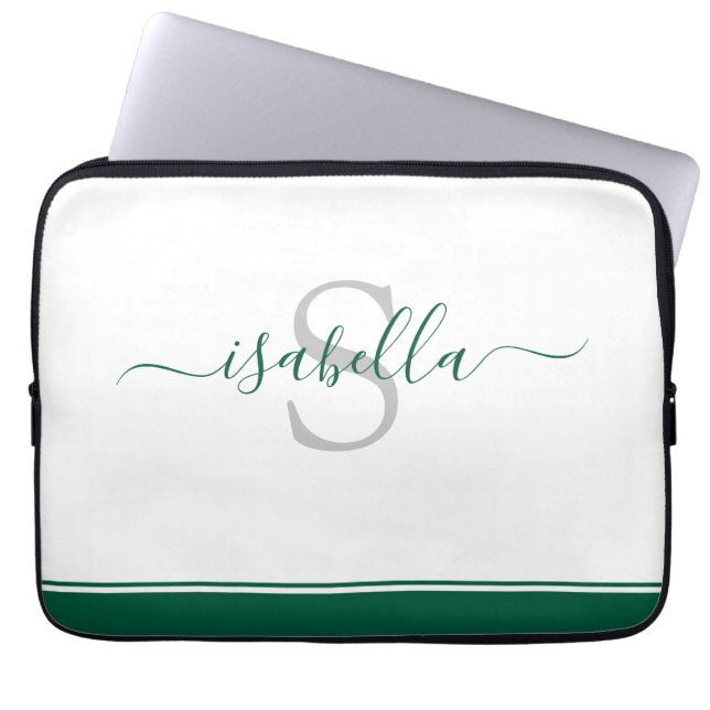 Capa Para Notebook Monograma de Script Moderno Simples Emerald Green (Frente)