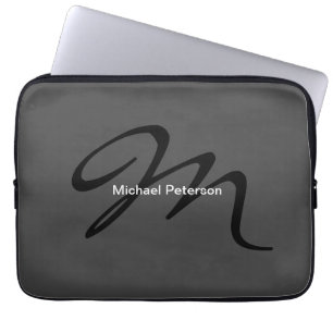 Capa Para Notebook Monograma de Script Sofisticado Cinza Moderna Inic