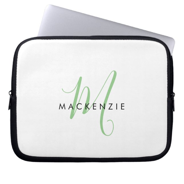 Capa Para Notebook Monograma de Script Verde Branco Moderno Elegante (Frente)