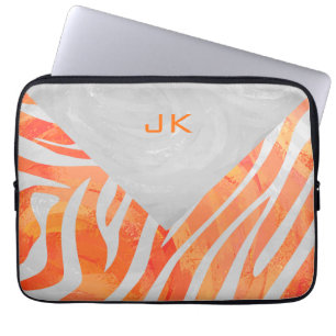 Capa Para Notebook Monograma de Zebra Laranja e Branco