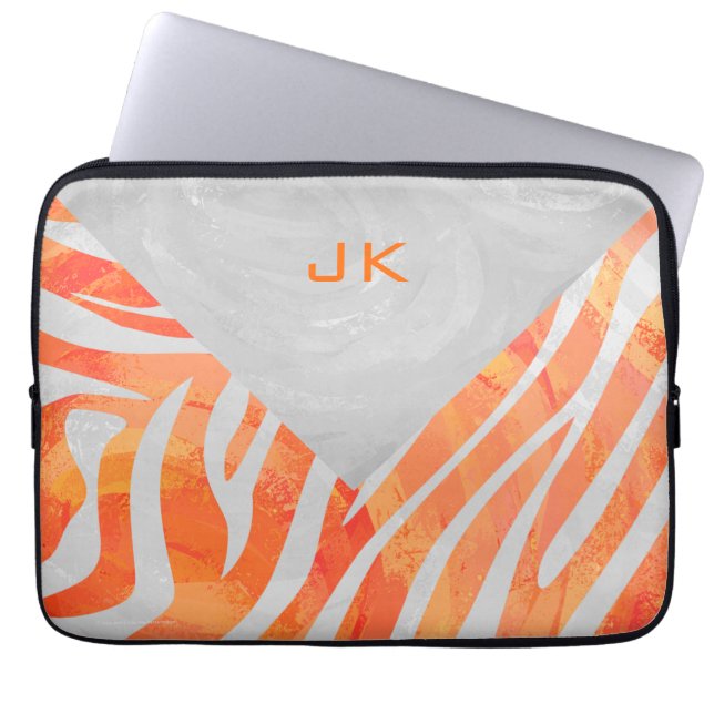 Capa Para Notebook Monograma de Zebra Laranja e Branco (Frente)