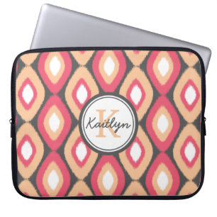Capa Para Notebook Monograma Diamantes Ikat Cinza Rosa Padrão