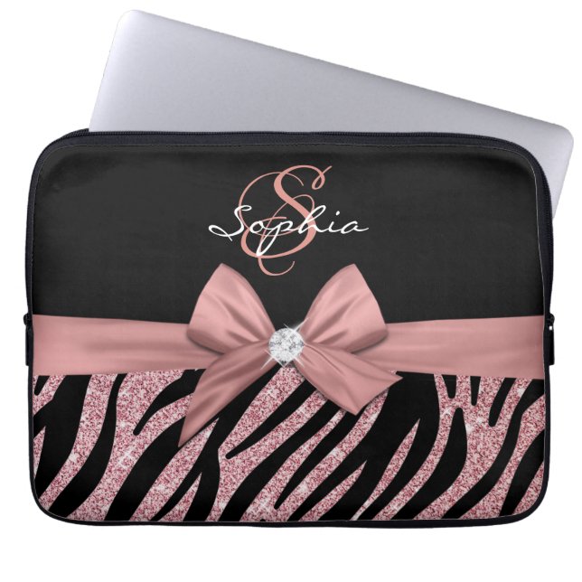 Capa Para Notebook Monograma do Arco rosa Dourado Glitter Black Zebra (Frente)