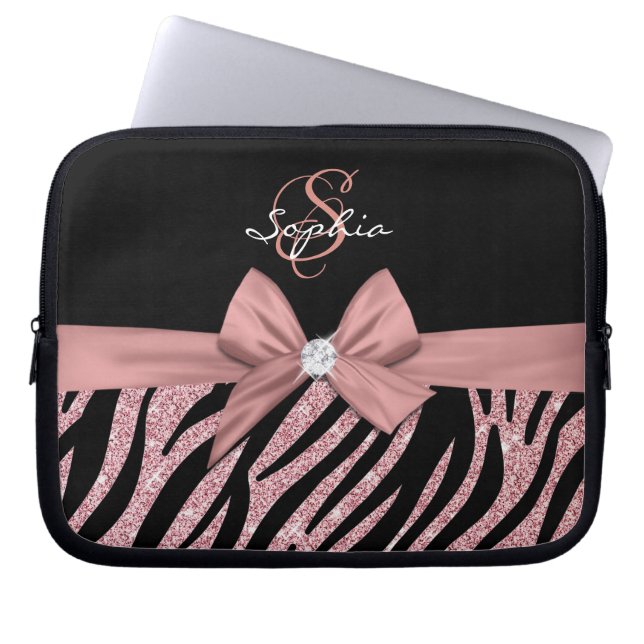 Capa Para Notebook Monograma do Arco rosa Dourado Glitter Black Zebra (Frente)