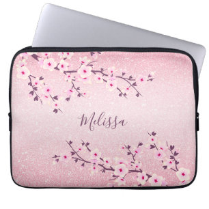 Capa Para Notebook Monograma do Flor de Cereja Rosa-Brilhante