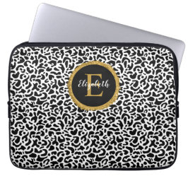 Capa Para Notebook Monograma do Leopardo Dourado Negra