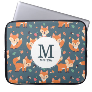 Capa Para Notebook Monograma do padrão animal da Raposa Laranja-bran