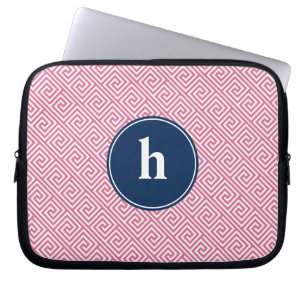 Capa Para Notebook Monograma do padrão-chave grego rosa e azul