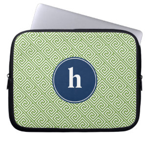 Capa Para Notebook Monograma do padrão-chave grego verde e azul
