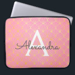 Capa Para Notebook Monograma do Padrão de Deco de Arte Rosa e Dourada<br><div class="desc">Mala de Laptop do Padrão Geométrico de Deco Geométrico,  Rosa e Dourada,  com cor-de-rosa esmagado. Esse caso pode ser personalizado para incluir seu nome inicial e próprio. Se você quiser combinar itens,  contate o designer.</div>