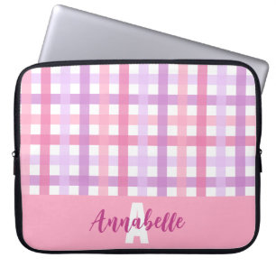 Capa Para Notebook Monograma do padrão Gingham Púrpura cor-de-rosa