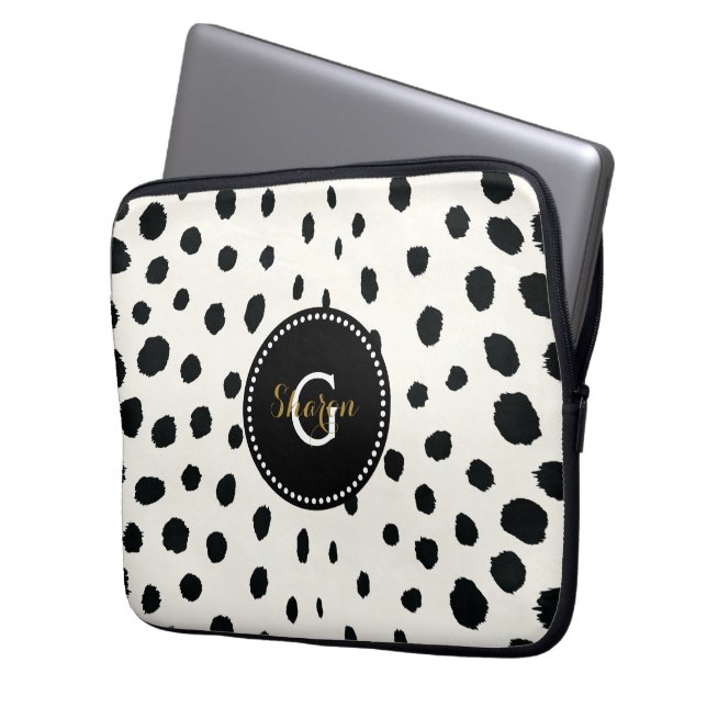 Capa Para Notebook Monograma do padrão-impressão do chic black cheeta (Frente Esquerda)