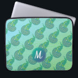 Capa Para Notebook Monograma do Padrão Peacock Verde Iridescente Teal<br><div class="desc">Um padrão de pavão bonito em verde e num fundo colorido de dois tons com um monograma elegante.</div>