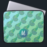 Capa Para Notebook Monograma do Padrão Peacock Verde Iridescente Teal<br><div class="desc">Um padrão de pavão bonito em verde e num fundo colorido de dois tons com um monograma elegante.</div>